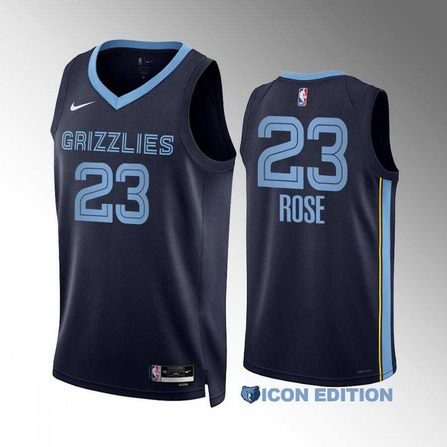 Men%27s Memphis Grizzlies #23 Derrick Rose Navy Icon Edition Stitched Basketball Jersey Dzhi->new york knicks->NBA Jersey
